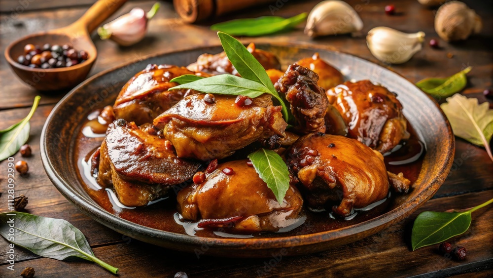 Home-style Filipino Chicken Adobo: Savory soy sauce, vinegar, and garlic create a delicious, authentic braised chicken dish. Home-style Filipino Chicken Adobo: Savory soy sauce, vinegar, and garlic create a delicious, authentic braised chicken dish.