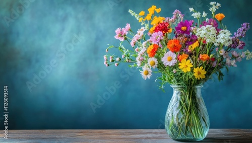 Wallpaper Mural Colorful wildflowers in glass vase on wood. Torontodigital.ca