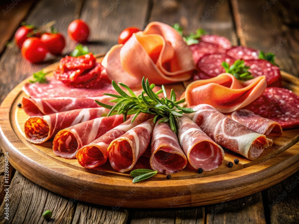 Indulge your senses: a visually stunning platter of artisan ham, salami, and prosciutto. Indulge your senses: a visually stunning platter of artisan ham, salami, and prosciutto.