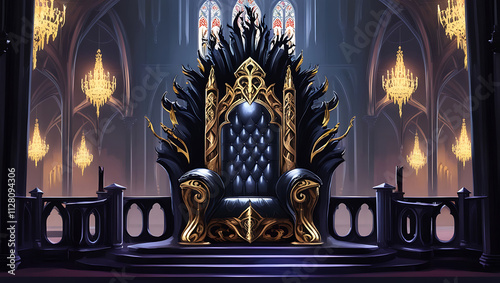 Decorated empty throne hall, majestic throne AI digital illustration photo