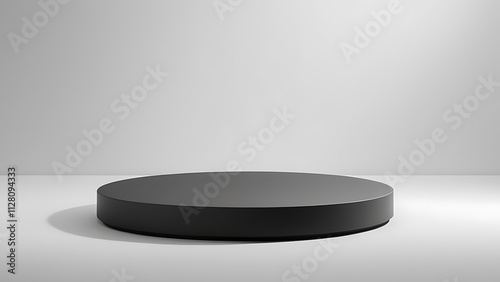 Minimalist Modern Circular Matte Black Platform with Tiered Design on Light Gray Background