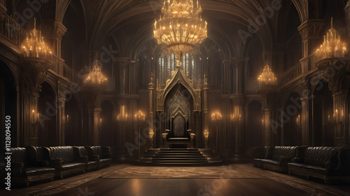 Decorated empty throne hall, majestic throne AI digital illustration photo