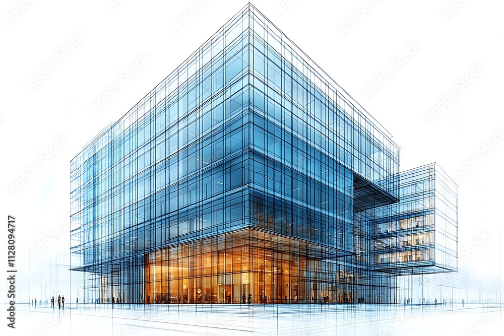 Fototapeta premium Modern office building in the city with glass windows and a sleek exterior design