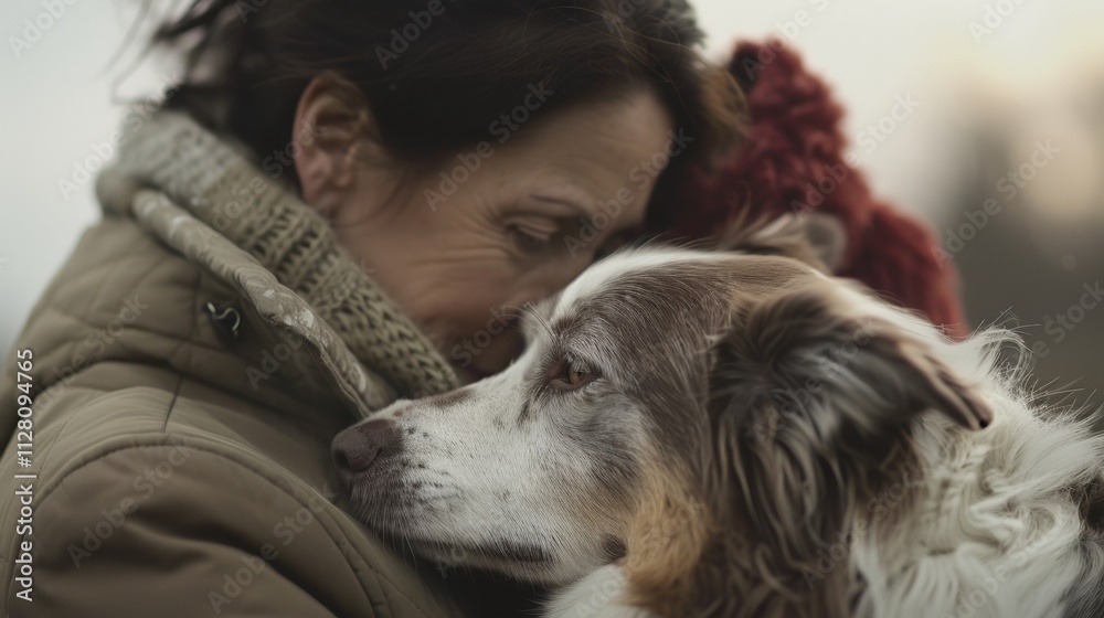 A defocused portrait of a proud owner cuddling their fourlegged competitor before the judging begins. A defocused portrait of a proud owner cuddling their fourlegged competitor before the judging begins.