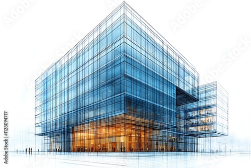 Modern office building in the city with glass windows and a sleek exterior design