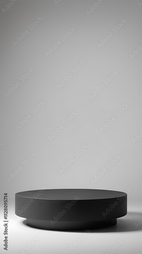 Minimalist Modern Circular Matte Black Platform with Tiered Design on Light Gray Background Minimalist Modern Circular Matte Black Platform with Tiered Design on Light Gray Background