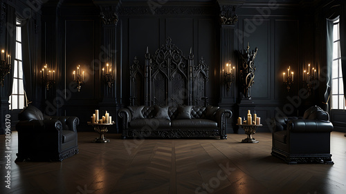 Decorated empty throne hall, majestic throne AI digital illustration photo