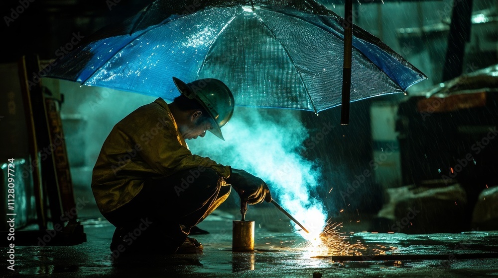 Welder's umbrella shield sun and rain. Welder's umbrella shield sun and rain.