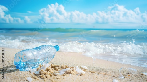 Beautiful Sandy Beach with Soft Blue Ocean Wave, Golden Sand, Gentle Ripple, Ideal Place for Relaxation and Enjoying the Seaside Scenery.