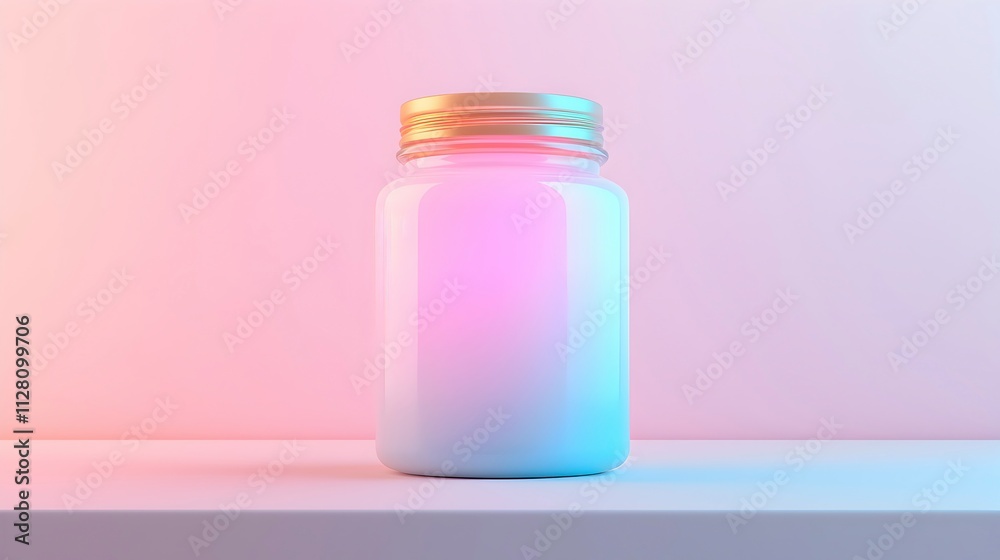 Colorful Jar on Shelf with Gradient Background Colorful Jar on Shelf with Gradient Background