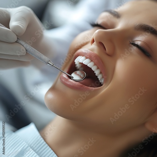 Dental Checkup: Close-up of Woman's Healthy Teeth & Smile During Examination