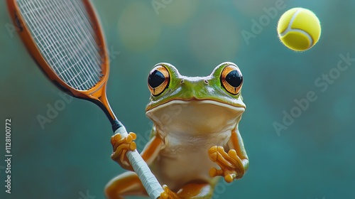 A creative depiction of a frog playing tennis, showcasing fun and whimsy in sports.