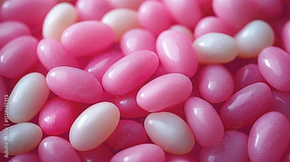 Colorful Jelly Beans in Pink and White Close-Up Sweet Treats for Celebrations Colorful Jelly Beans in Pink and White Close-Up Sweet Treats for Celebrations