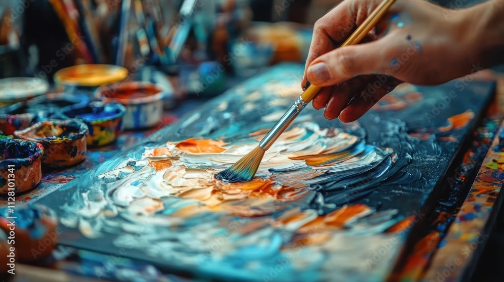 Obraz premium Art Therapy Workshop Fostering Creativity Self Expression and Emotional Well Being Through Painting and Relaxation