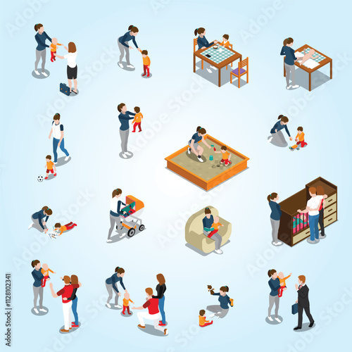 Baby Sitter Isometric People