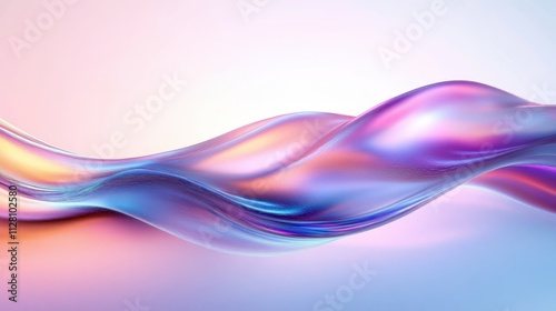 Abstract Wavy Background Design with Iridescent Fluid Shape in Pastel Colors and Smooth Gradient