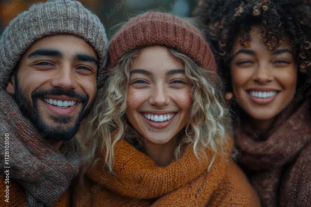 Happy friends laughing together in city street group selfie multicultural lifestyle celebration