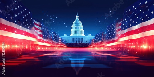 2025 Presidential Inauguration Scene with American Flags and Bold Colors