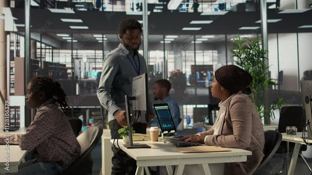 Woman CEO expressing her disappointment with her team efficiency, working under pressure to accomplish enterprise goals. African american boss getting angry and frustrated at the office. Camera B. Woman CEO expressing her disappointment with her team efficiency, working under pressure to accomplish enterprise goals. African american boss getting angry and frustrated at the office. Camera B.