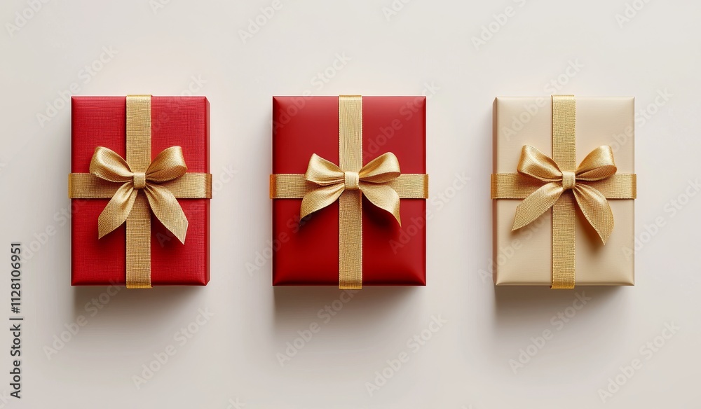 Fototapeta premium Gift boxes with gold ribbon isolated on white background.