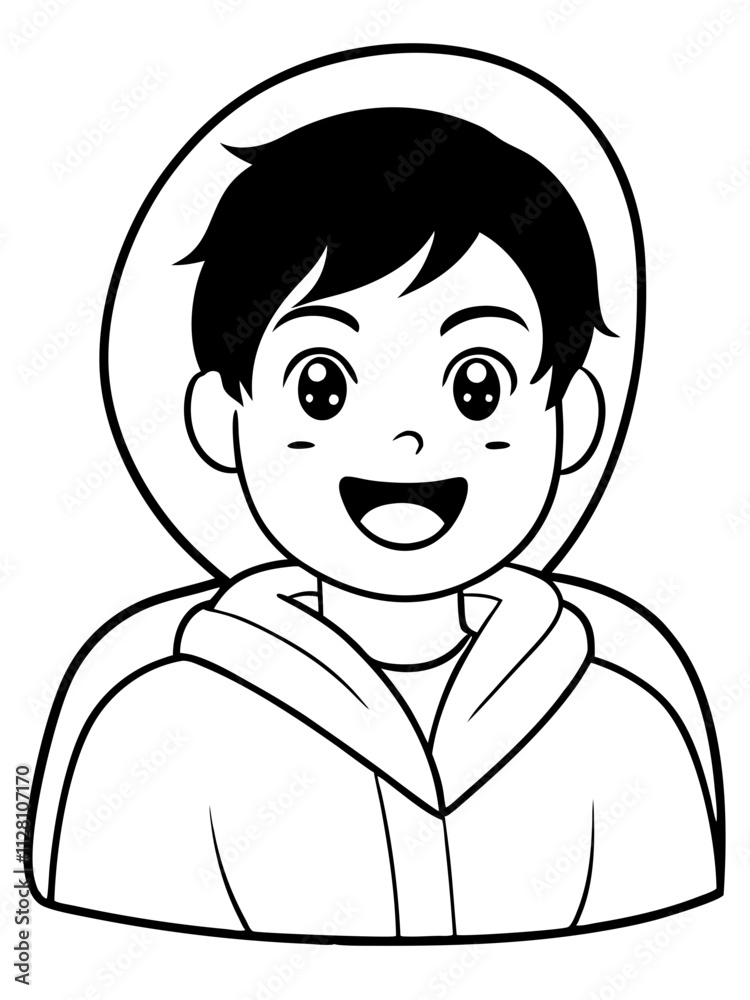 Cartoon Illustration of a Cute Young Boy with Black Hair and Brown Eyes Laughing Cartoon Illustration of a Cute Young Boy with Black Hair and Brown Eyes Laughing