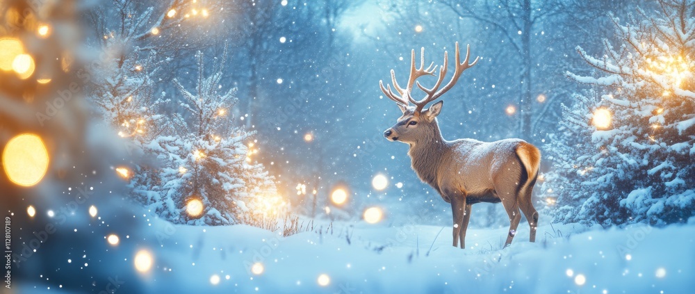 Christmas reindeer covered in glowing lights.	
