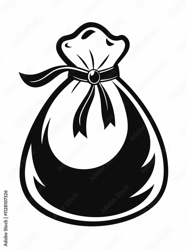 Christmas Sack Icon in Black and White - Festive Holiday Design Christmas Sack Icon in Black and White - Festive Holiday Design
