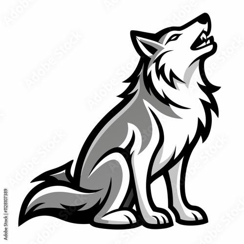 Vector Sticker of a Cute Howling Wolf in Black and White