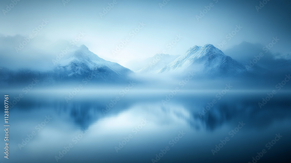 custom made wallpaper toronto digitalMajestic winter landscape of snow-covered mountains reflected in a tranquil lake surrounded by frosty trees serene atmosphere evoking peace solitude natural beauty and the timeless power of nature