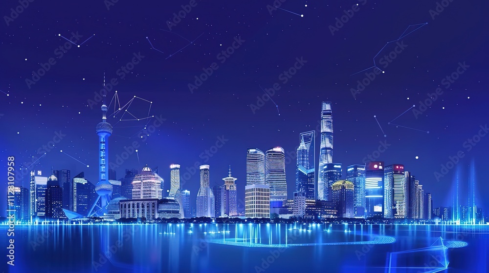 Fototapeta premium Blue technology sense starry night scenery