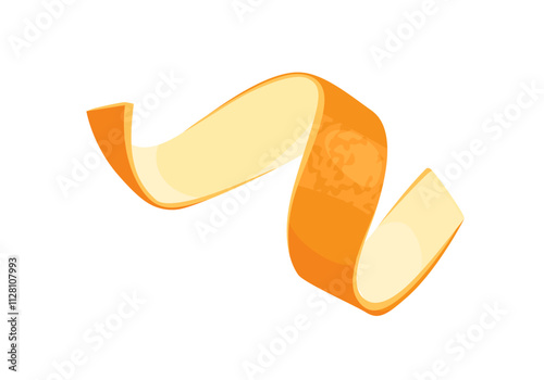 Orange zest isolated on white background. Orange fruit peel twist. Vector cartoon flat illustration.