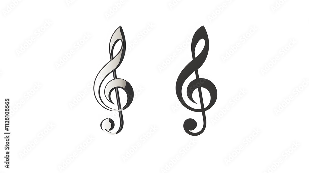 Obraz premium Two Treble Clef Symbols, One Black and One Silver.