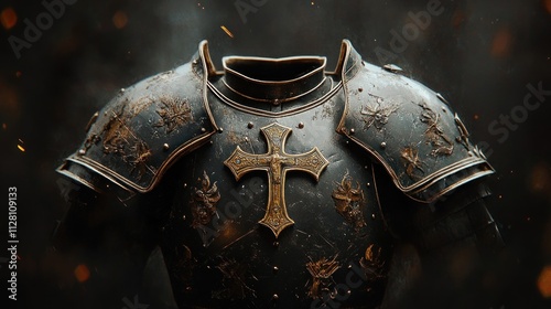 Medieval Armor Chest Piece with Cross Design and Intricate Engravings