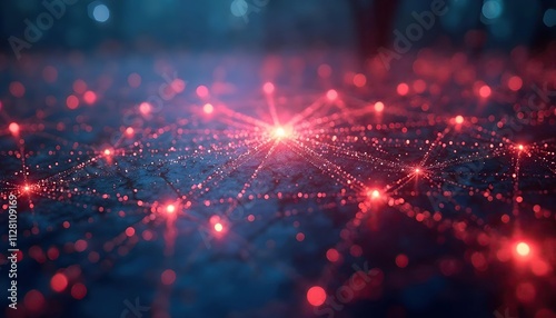 Abstract Network Connection With Glowing Red Nodes