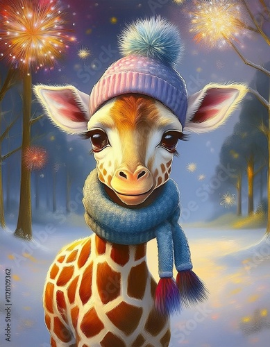 Giraffe new year cartoon 