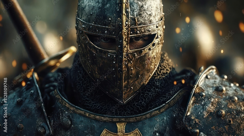 Ornate Medieval Knight Armor: Cross and Floral Motifs, Heroism and Chivalry in Historical Craftsmanship Ornate Medieval Knight Armor: Cross and Floral Motifs, Heroism and Chivalry in Historical Craftsmanship