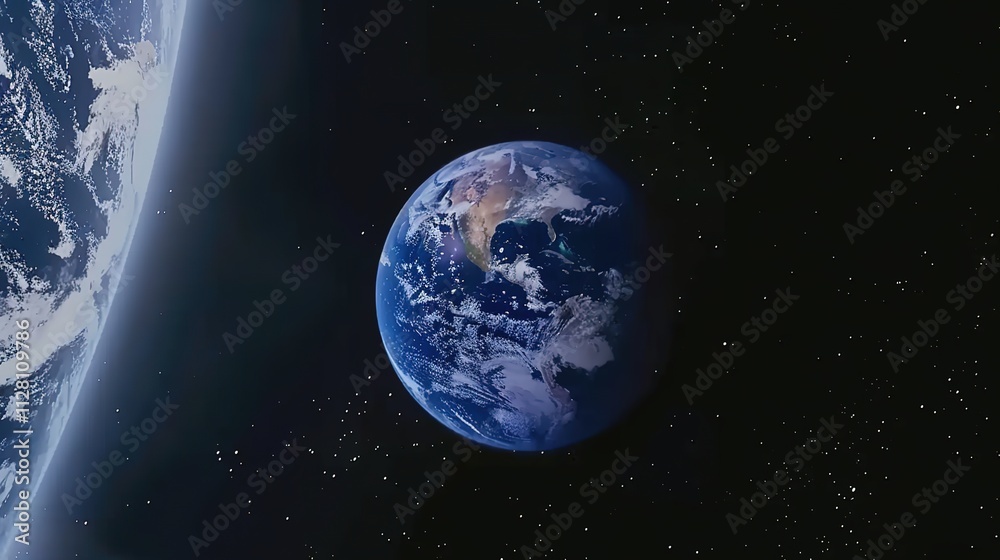 Fototapeta premium Blue background planet Earth passing