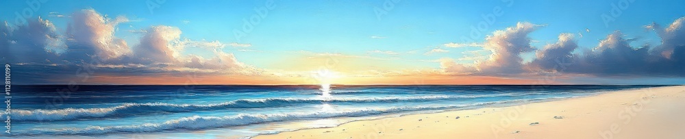Serene Beach Sunrise with Gentle Waves and Pastel Sky Serene Beach Sunrise with Gentle Waves and Pastel Sky