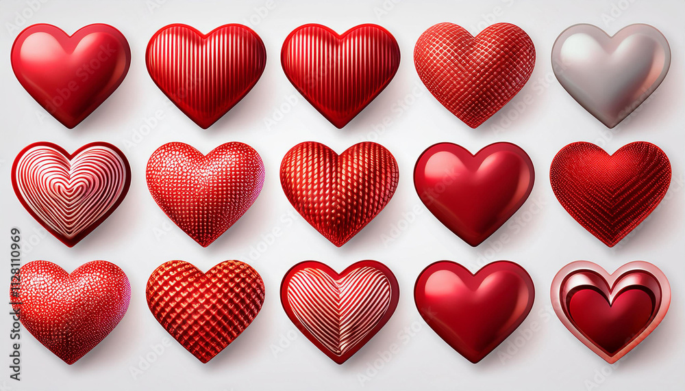 Set of hearts in red color, Red heart icons set vector, Set of 15 hearts of different shapes Set of hearts in red color, Red heart icons set vector, Set of 15 hearts of different shapes