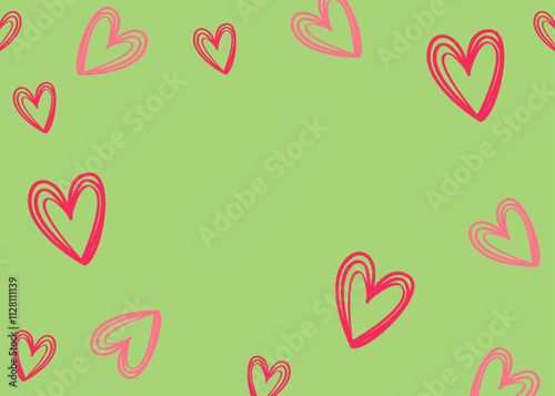 Valentine's Day Background with Pink Hearts on green backdrop, Vector Illustration for Romantic Design
