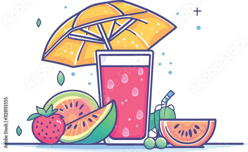 illustration of a glass of juice on the table to represent summer