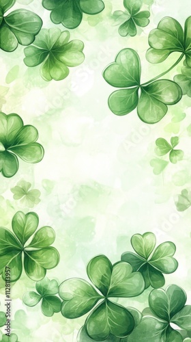 Lush green clover leaves on light background. Happy St. Patrick's Day. Saint Patrick photo