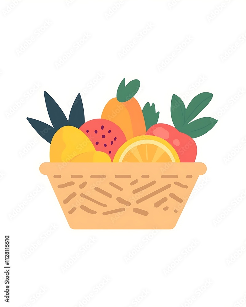 Colorful Fruit Basket in Flat Art Style Colorful Fruit Basket in Flat Art Style