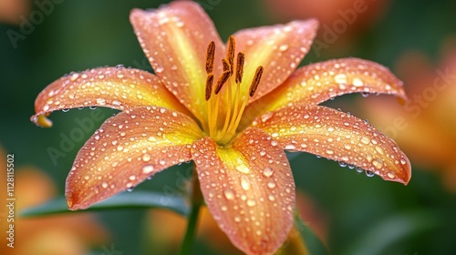 Orange Lily Flower Covered In Dew Drops