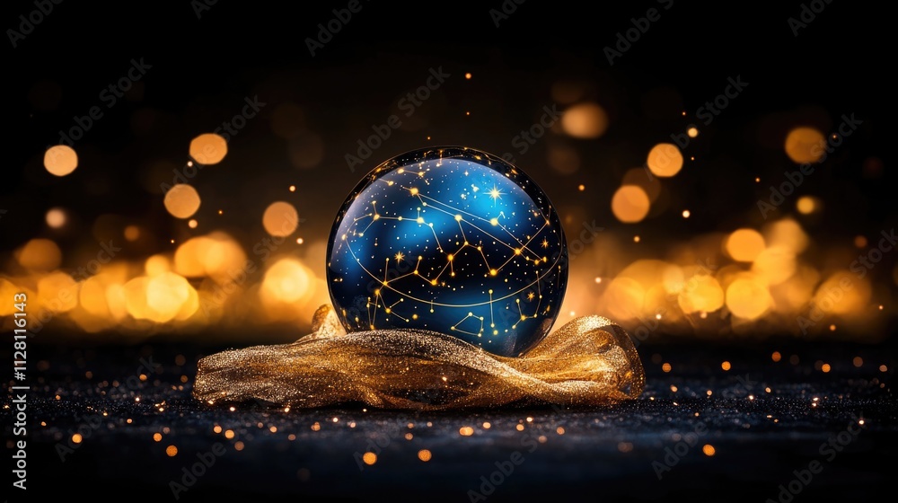 Celestial globe with starry constellations on glittery background Celestial globe with starry constellations on glittery background