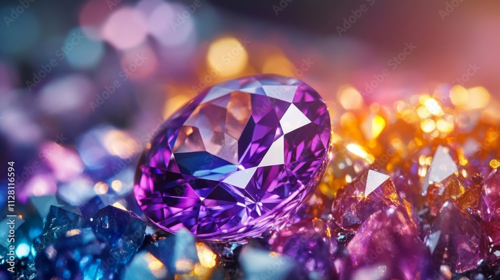 Amethyst Gemstone Resting Among Other Crystals Amethyst Gemstone Resting Among Other Crystals