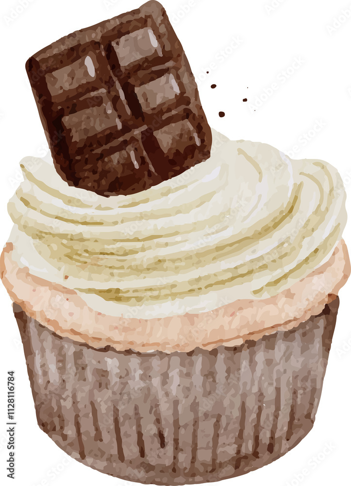 Φωτογραφία watercolor pastel cute dark brown chcolate cup cake with cream cheese frosting