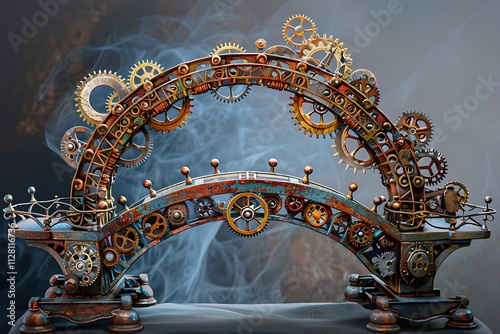 steampunk, arch, bridge, gears, cogs, metal, rusty, model, clockwork, mechanism, industrial, vintage, antique, art, craft, sculpture, artwork, design, engineering, invention, technology, fantasy, scie photo