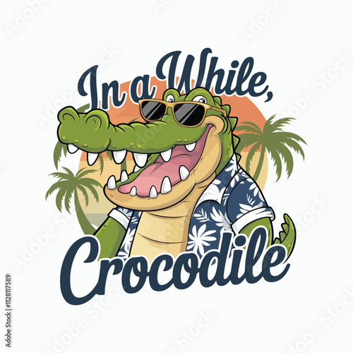 Cartoon crocodile with a giant toothy grin vector t-shirt design