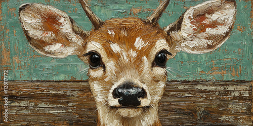 Rustic Deer Portrait in Textured Painting  

